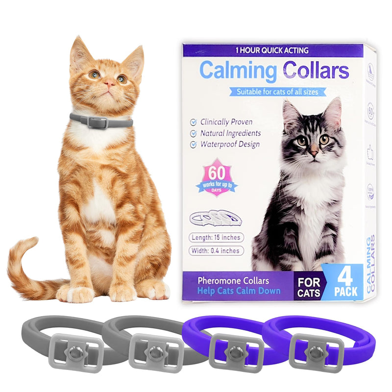 Simnice 4 Pack Calming Collar for Cats - Cat Pheromone Calming Collar Reduce Anxiety Stress for Pets, Long-Lasting Cat Calm Collars Adjustable Calm Collars for Cats Purple&Gray