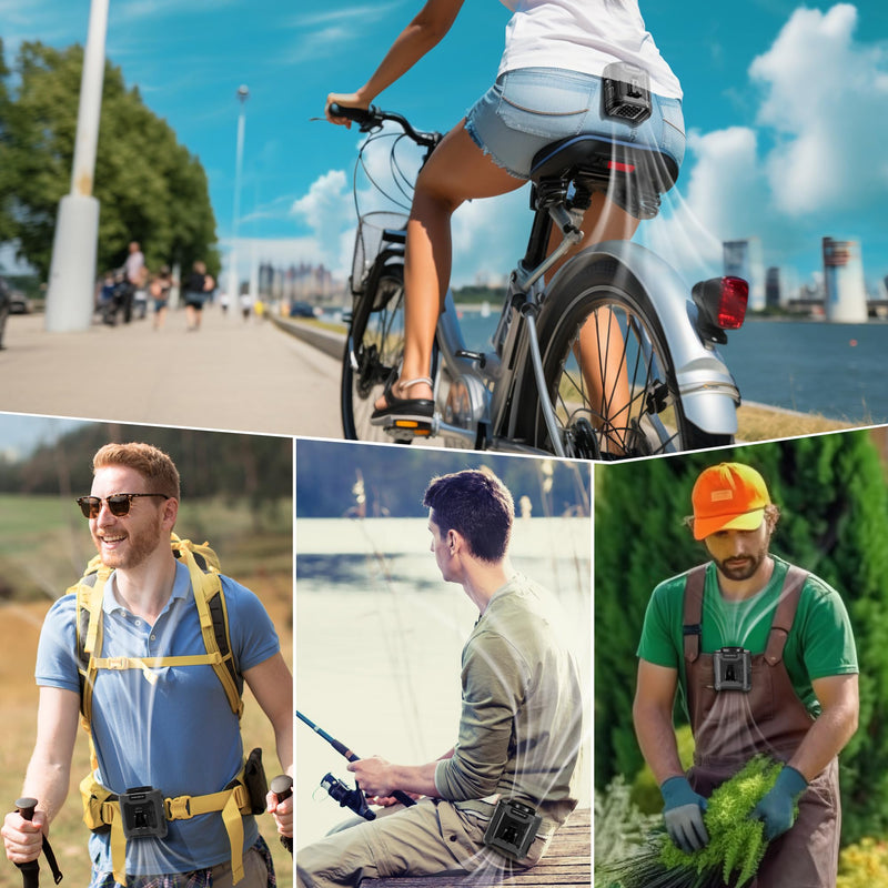 10000mAh Portable Waist Fan, Father's Day Gifts for Dad Husband, Blue Collar Worker Belt Clip Fan with Light, Essentials for Camping Gardening, 40H 16000RPM Rechargeable Cooling Gadgets for Men 2026 Black 10000mAh