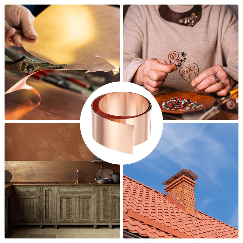 HARFINGTON 2pcs Copper Sheet Roll 0.5mm Thick Copper Flashing 99.95% Pure Copper Strip Waterproof Metal Foil Plate for Building Electronics DIY (1.6" Width x 3.28ft) 0.02"x1.6"x3.28ft 2