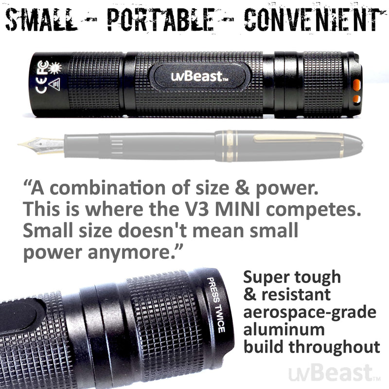 New V3 365nm Mini - Black Light UV Flashlight – High Definition Pure Ultraviolet - Professional Grade High Power Upgraded 5 Core UV LED – USA Stock