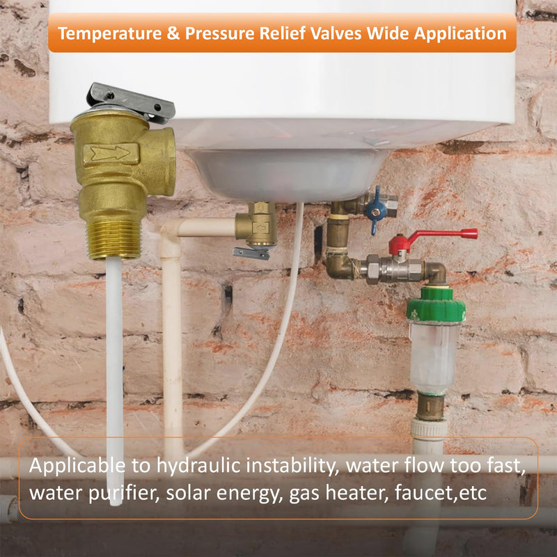 Long Term Temperature and Pressure Relief Valve Automatic with Extension Probe and Lever,3/4"NPT Pressure Relief Valve,All brass body.