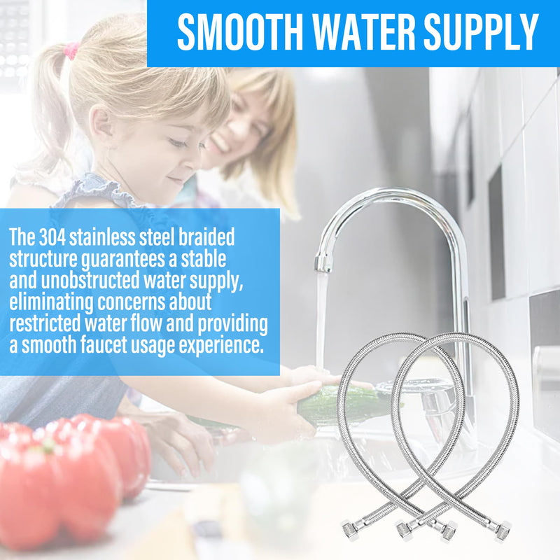 [4-Pack 24 Inch] 1/2" x 1/2" FIP Flexiable Faucet Supply Lines, Bathroom Faucet Hose Connector, 304 Stainless Steel Braided Water Supply Line for Kitchen 4