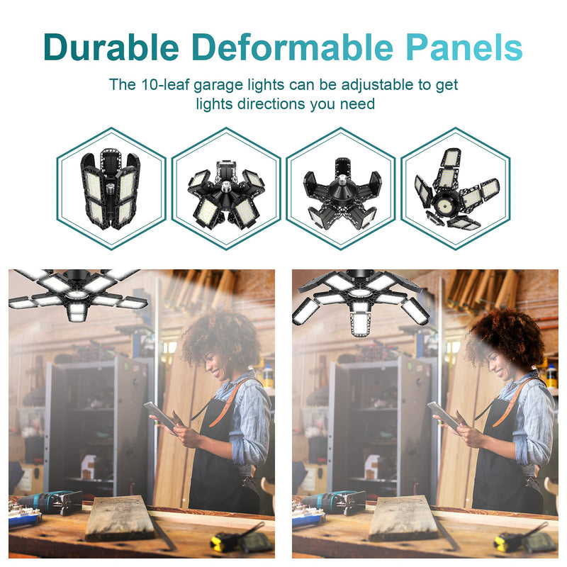 Nexillumi 2-Pack Led Garage Light 180W, 36000LM Garage Lights Ceiling LED with E26/E27 Medium Base, 6000K Deformable LED Shop Lights with 10+1 Adjustable Panels for Garage, Workshop, Attic, Basemen 180W 2 Pack