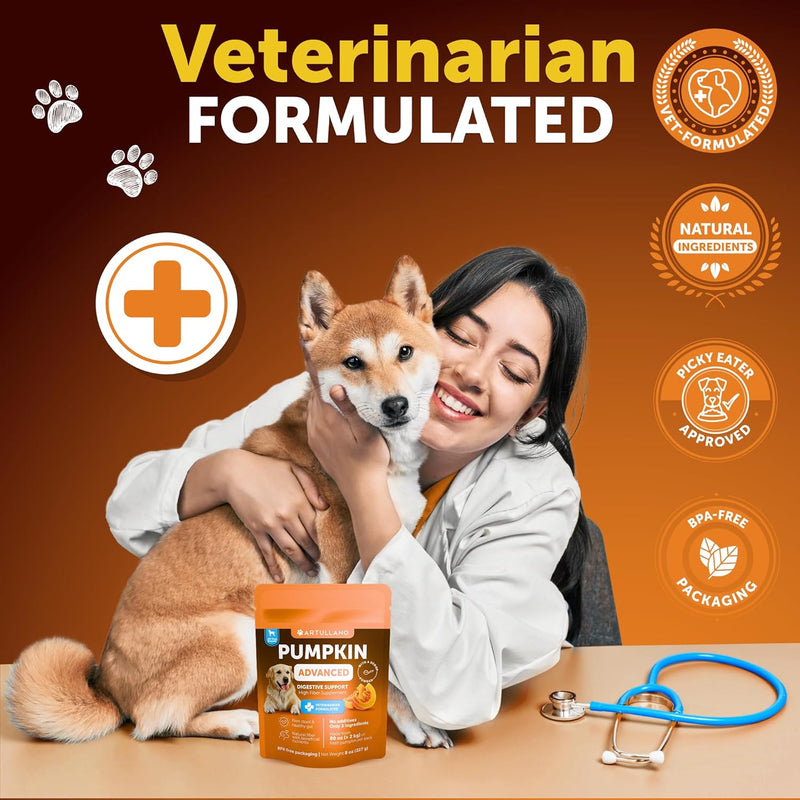 Pumpkin for Dogs - Pumpkin Puree, Canned Alternative, Vet Approved, with Probiotic Powder, Enzymes & Fiber, Dog Diarrhea, Digestive Support, Perfect for Firm Poops and No Scoots