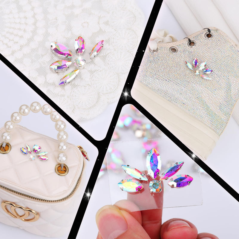 Sew on Rhinestones 205 PCS Glass Mixed Shapes Sew on Crystal Gems Flatback with Silver Claw for Jewelry Crafts Clothes Shoes Costume (AB Rhinestones) Crystal AB
