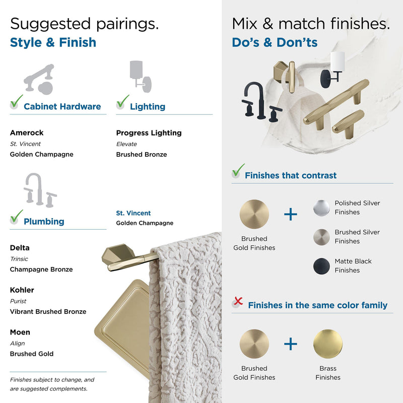 Amerock BH36042BBZ | Golden Champagne Towel Ring | 5-1/2 inch (140 mm) Width Towel Holder | St. Vincent | Hand Towel Holder for Bathroom Wall | Small Kitchen | Bath Accessories
