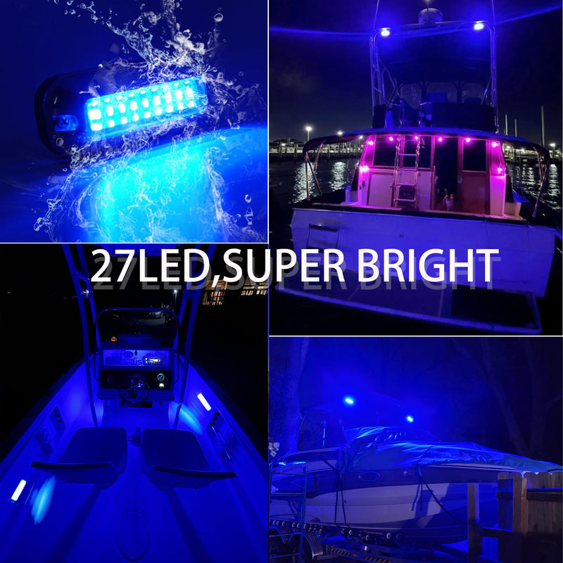 Blue Marine Led Boat Lights,Super Bright Waterproof IP68 316 Stainless Steel Boat Navigation Trailer Transom Led Light,Interior Lamp for Pontoon, Transom,Cruise Ships,Sailboat,Yachts(2 Pcs) Blue