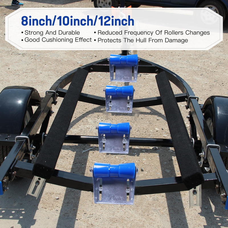 Heavy Duty Boat Trailer Keel Roller,8/10/12 Inch PU Blue Marine Roller Replacement for Boat Trailers 8inch