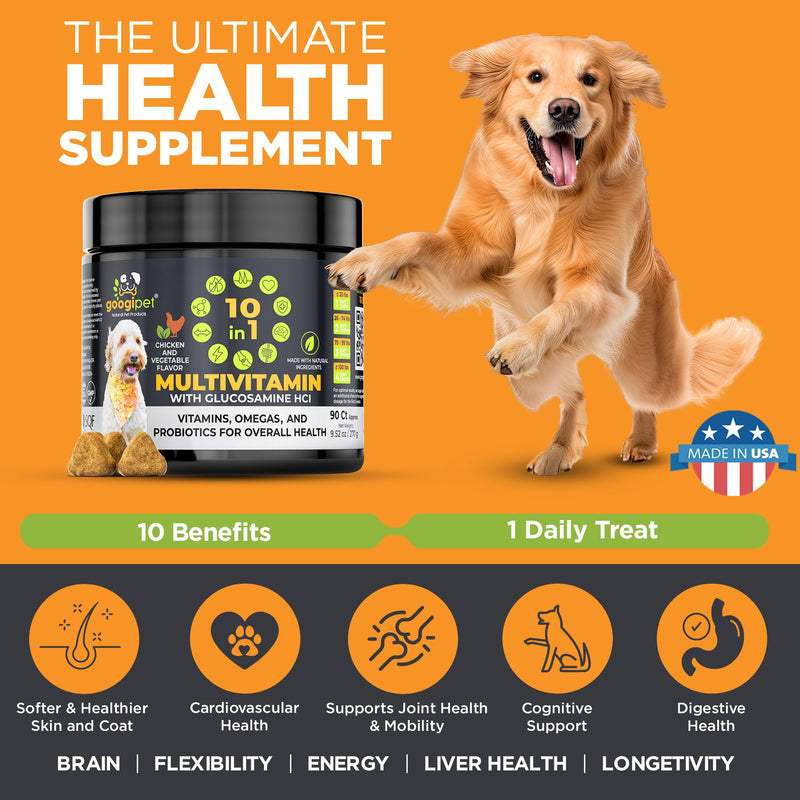 Googipet 2 Pack Bundle - 3 in 1 Probiotics for Dogs + 10 in 1 Multivitamin for Dogs (180 Vitamins)