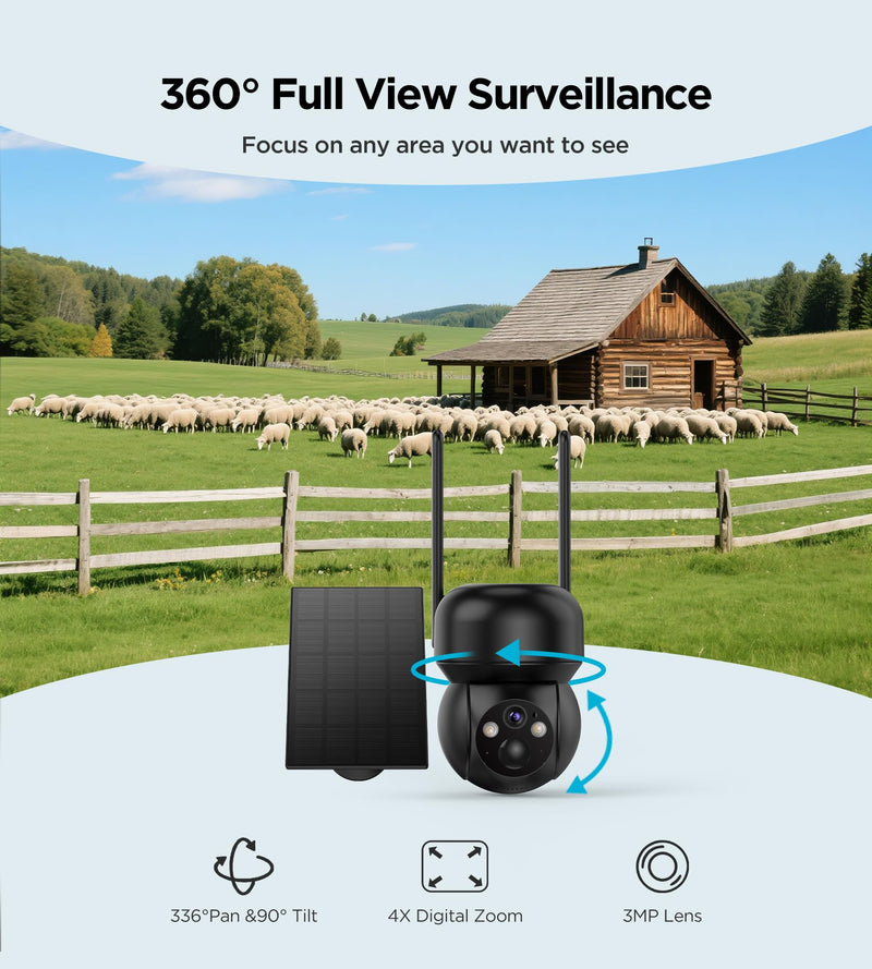 4G LTE Cellular Solar Security Camera Outdoor: No WiFi Solar Powered Security Camera Outdoor Built in SIM Card 2K Battery Wireless Cameras for Home Surveillance Outside 360° Live View Motion Detection 4G Camera - No WiFi