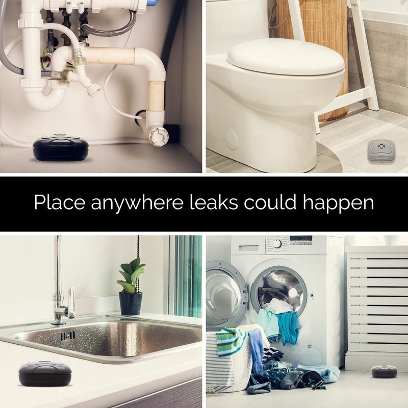 2 Pack Water Leak Detector - 95 dB Flood Detection Alarm Sensor for Bathrooms, Basements, Laundry Rooms, Garages, Attics and Kitchens by Mindful Design (White, 2 Pack) 2 Count White