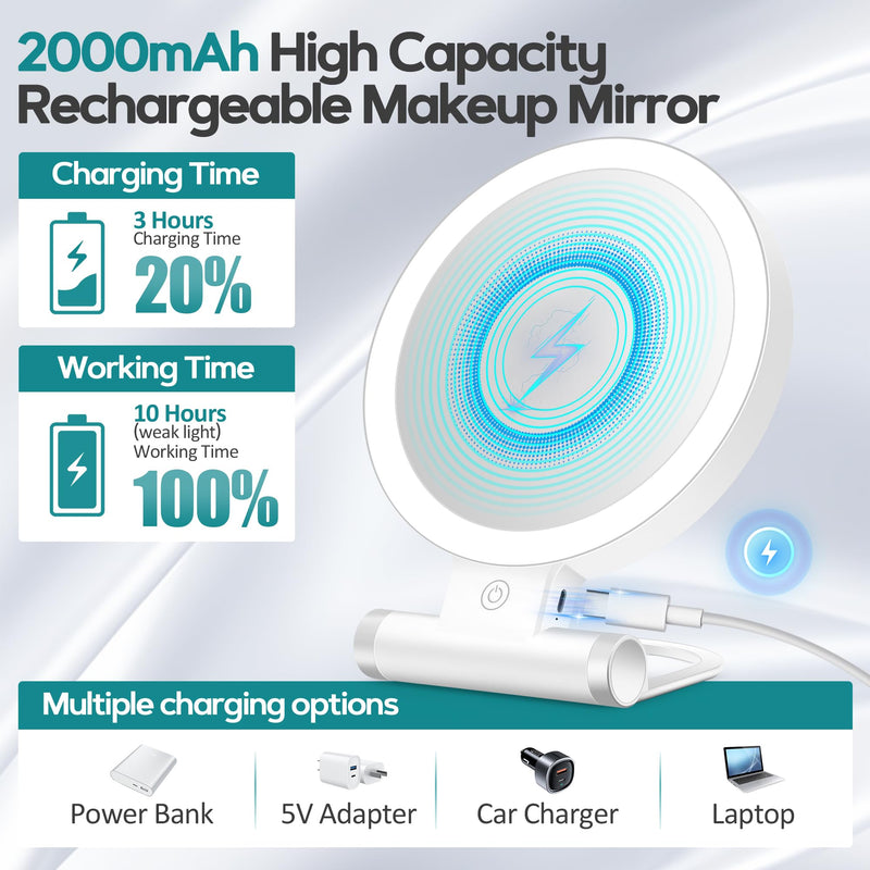 B Beauty Planet Magnifying Mirror with Light 30X, Double-Sided 1X/ 30X Magnifying Makeup Mirror with Tweezer, 2000mAh 3 Colour Modes with Adjustable Brightness,Foldable Travel Mirror(9" L x 7" W) White