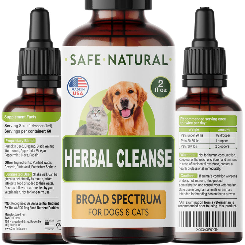 Herbal Cleanse fot Cats and Dogs - Homeopathics Parasites and Toxins for Dogs and Cats - All Breeds and Size - Puppy & Kitten - 2oz Herbal Cleanse