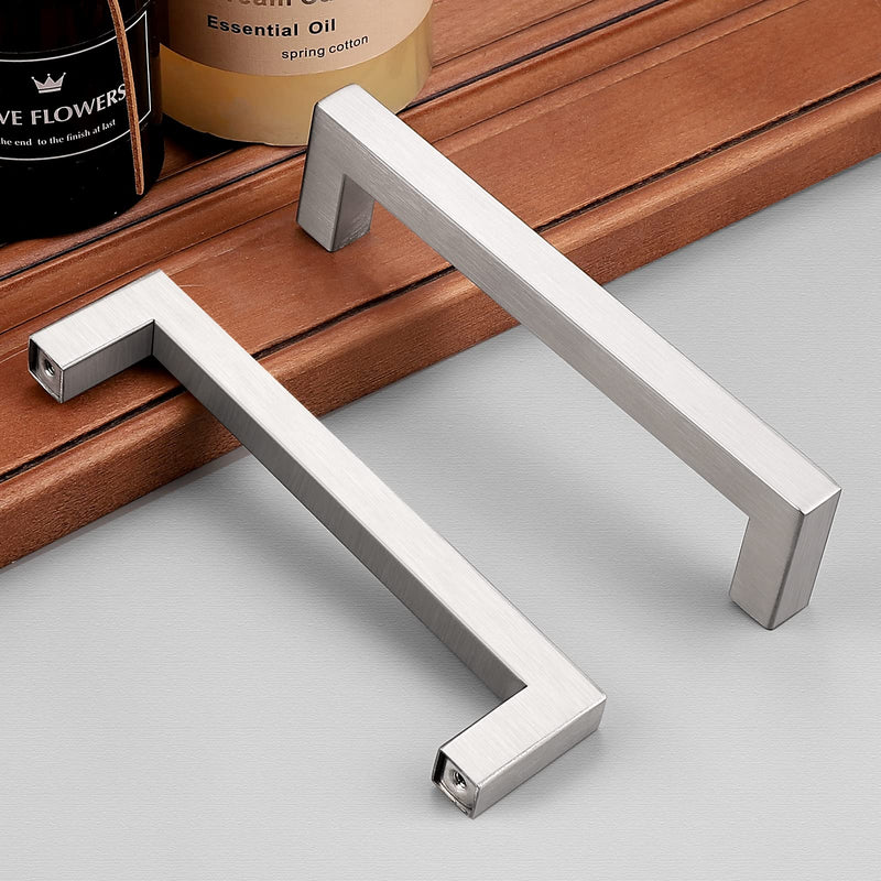Probrico 20 Pack|Square Cabinet Handles 5 inch Holes Centers Stainless Steel Cupboard Bar Pulls Brushed Nickel Drawer Pulls 5.5 inch Total Length hole center 5"