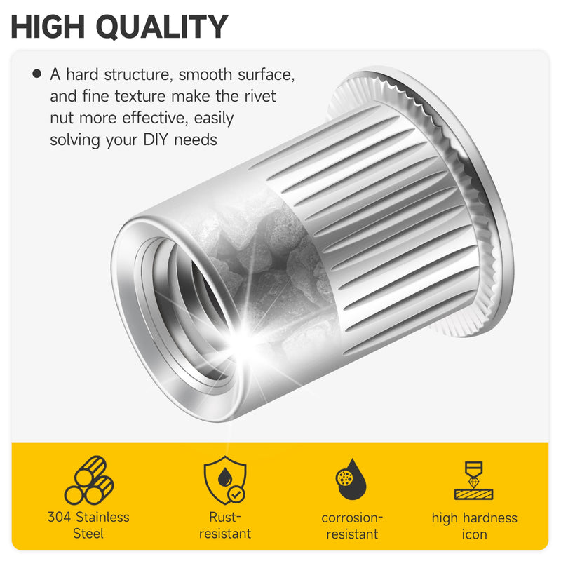 100Pcs 5/16 Nut Rivet Nuts, 304 Stainless Steel Flat Head RIV Nuts Rivets Nutsert, 5/16-18 Nut Threaded Inserts Rivnuts, Hardware Nuts Rivnuts Threaded Inserts for Metal by Mywish 5/16"-18 Silver