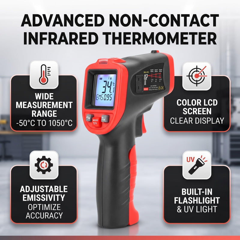 Handheld Digital Thermometer LCD -50 ℃ ~ 1050 ℃ Industrial Grade | Portable Temperature Meter with Backlit Display for HVAC Automotive Food Processing
