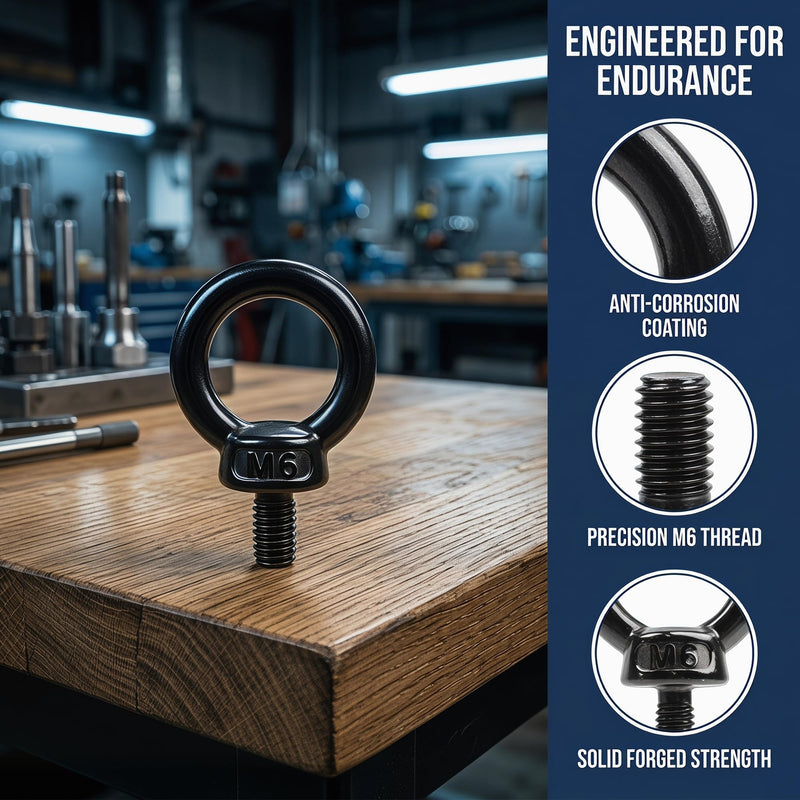 Premium 304 Stainless Steel Lifting Eye Bolt - Heavy Duty Machinery Shoulder M12 Eye Bolt for Industrial Rigging, Secure Hanging & Wood Applications (Black, 4 Pcs)