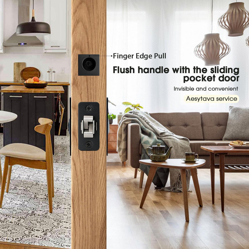 Matte Black Pocket Door Hardware with Indicator, Heavy Duty Round Pocket Door Lock, Pocket Door Hardware Black, Solid Pocket Door Hardwares for Bathroom(1 Pack) 1 Pack 2 3/8" Backset Matte Black