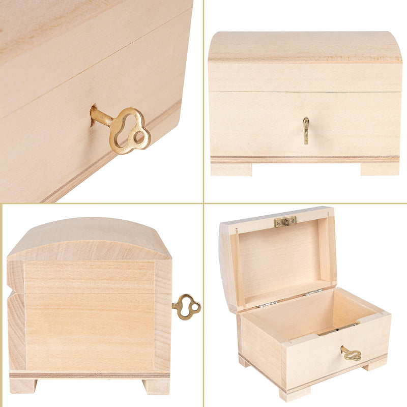 Small Wooden Jewelry Box | Lockable Storage Box with Lock & Key | 4.17 x 2.95 x 2.95 in | Plain, Unpainted & Unfinished | Keepsake Trinket Treasure Chest