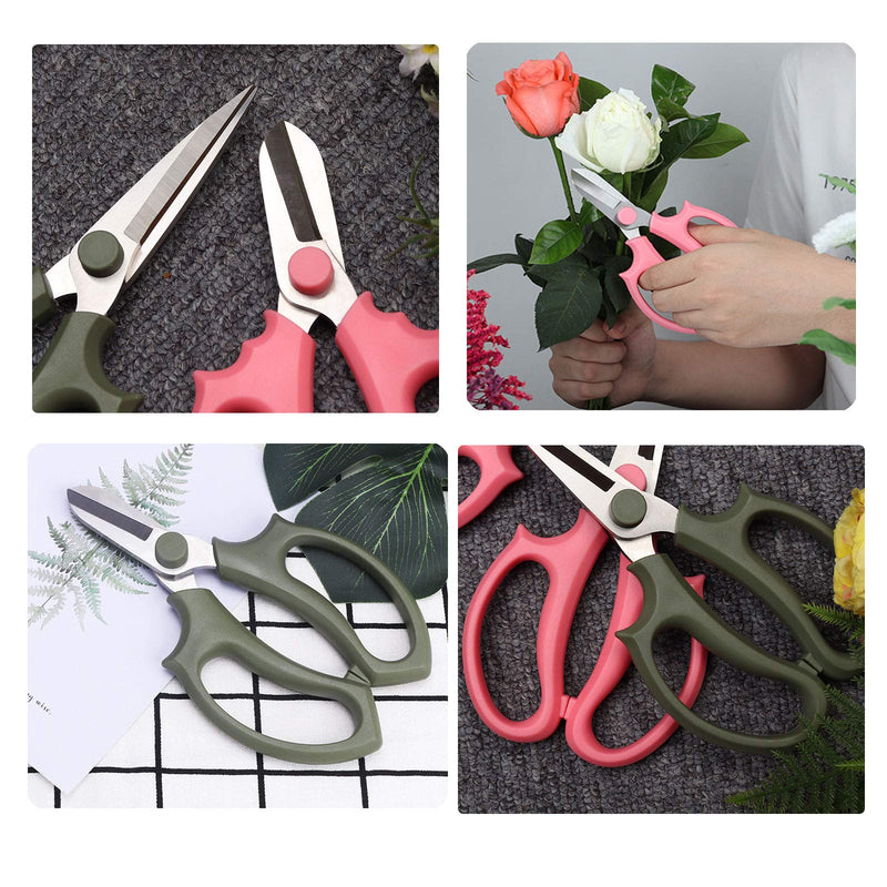 Leize Flower Scissors, Premium Thickened Stainless Steel Floral Shears, Strong Pruner for Flowers, Branches and Leaves (Grey Green Slender) Grey Green Slender