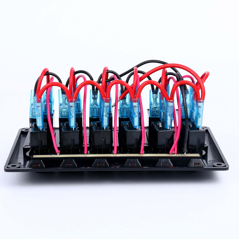 Amarine made 6 Gang Red LED Indicators Rocker & Circuit Breaker Waterproof Marine Boat Rv Switch Panel - PN-CB6-R