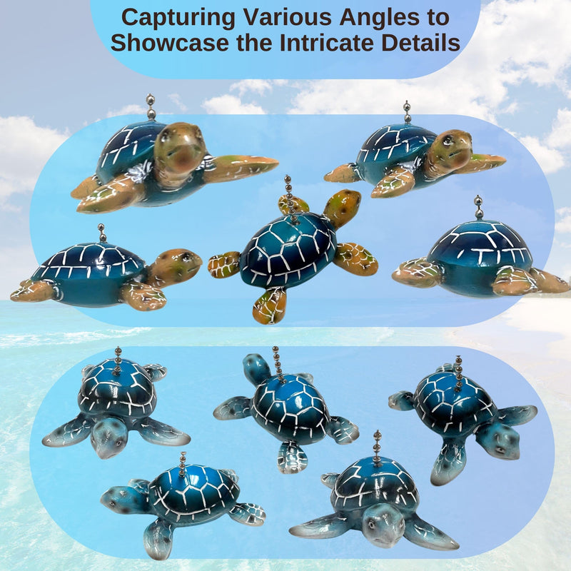 BestGiftEver Ceiling Fan and Light Fixtures Pull Chain Extender with Decorative Sea Turtle Duo Accents - Nautical Pull Chain Ornament for Coastal Decor and Marine Life Enthusiasts (Set of 2)