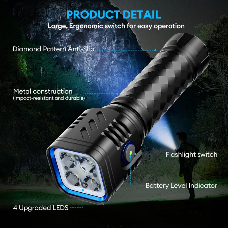 2 Pack Rechargeable Flashlights High Lumens, 2000mAh Battery Powered Super Bright LED Flashlight, USB C Handheld Metal Pocket Flashlight Small EDC Tactical Flash Light for Home Camping Fishing Hiking 2