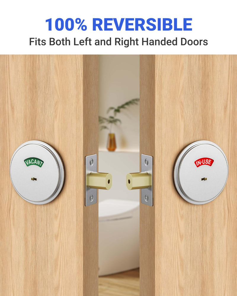 Grade 2 ADA Commercial Heavy Duty Privacy Deadbolt with Occupancy Indicator, Reversible Left/Right Handed, 2-3/4" Backset Vacant/In-use Bathroom door lock for Office/Resturant/Gym (1, Silver) 1