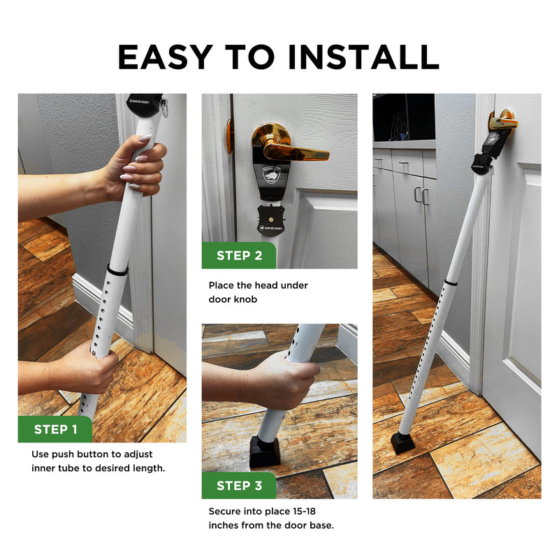 Adjustable Sliding Door Security Bar, Door Jammer 2-in-1 Adjustable Door Knob and Sliding Patio Door Stoppers Security with Alarm, 40 Different Adjustments by Guard Dog Security White w/Alarm