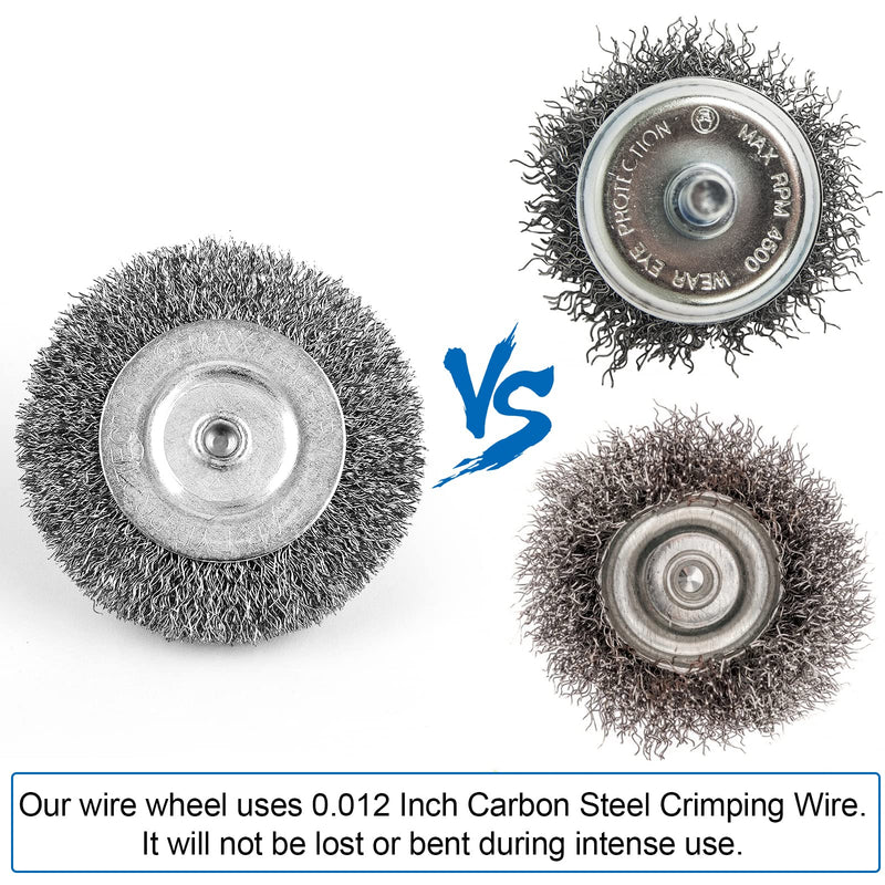 Wire Brush for Drill, Wire Wheel Brush Cup Set, Wire Wheel for Drill 0.012 Carbon Steel Wire, Drill Wire Brush for Drill 1/4 Inch Arbor for Cleaning Rust, Stripping and Drill Attachment Round