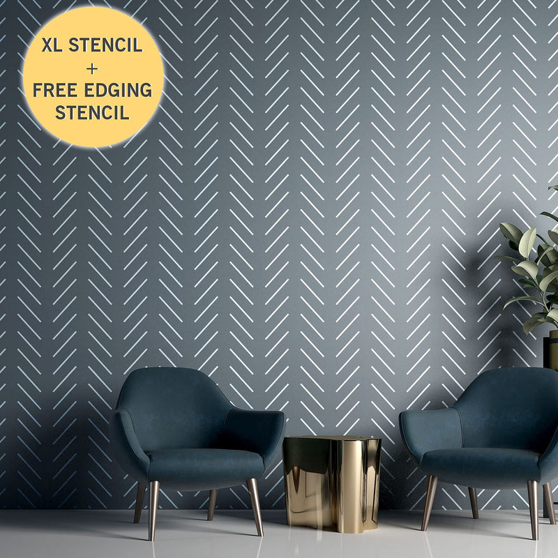 PINKIPO®, Simple Herringbone, (16"x40") XL Stencil, Large Wall Stencil, Modern Geometric Wall Stencils for Painting, Stencils for Walls, Chevron Wall Stencil Pattern