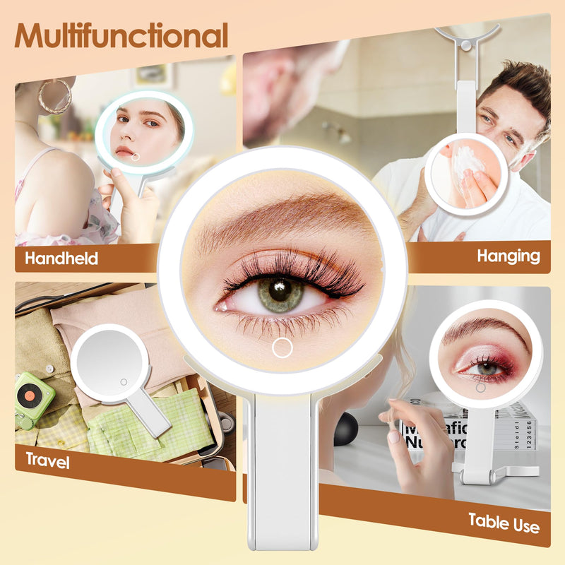 MIYADIVA Magnifying Mirror with Light, Double Sided 30X/1X Lighted Travel Makeup Mirror with Magnification, 3 Color Lighting, Dimmable Touch Screen, Adjustable & Foldable Hand Mirror (White) White