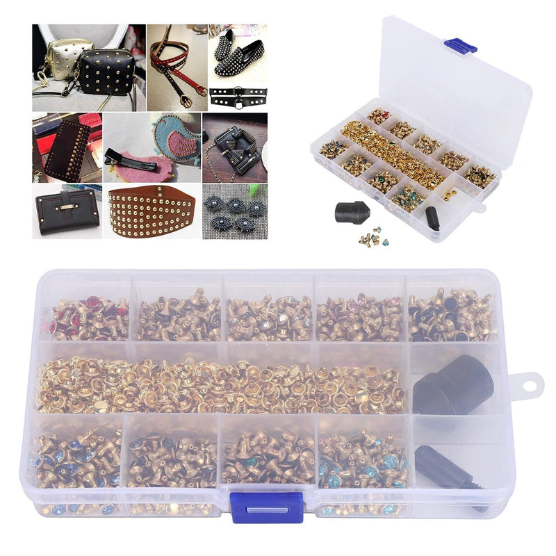 540 Sets Rhinestones Rivets Studs, 6mm Leathercraft Colorful Rhinestones Rapid Rivets Studs Buttons Spikes Rivets for Clothing, Purse, Bags, Shoes, Leather Craft
