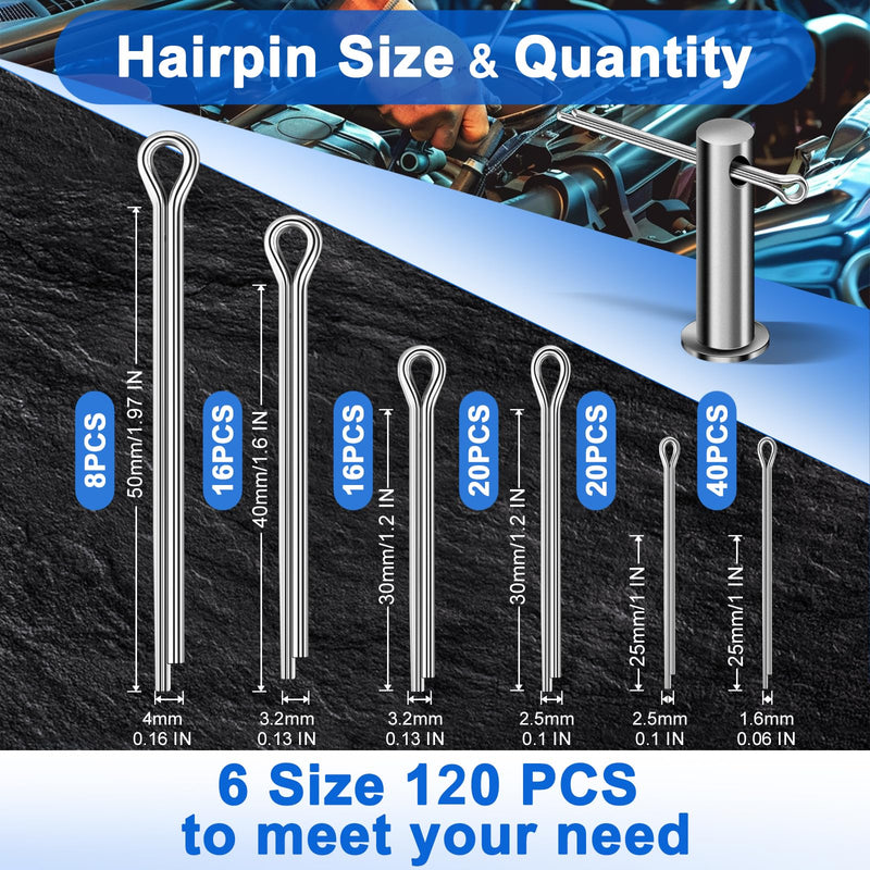 220PCS Cotter Pin Assortment Kit, 13 Sizes Premium 304 Stainless Steel Cotter Pins, Heavy Duty R Clips & Hairpin Cotter Pin Set, Hardware Pins for Automotive, Trailer, Hitch Pin Lock System