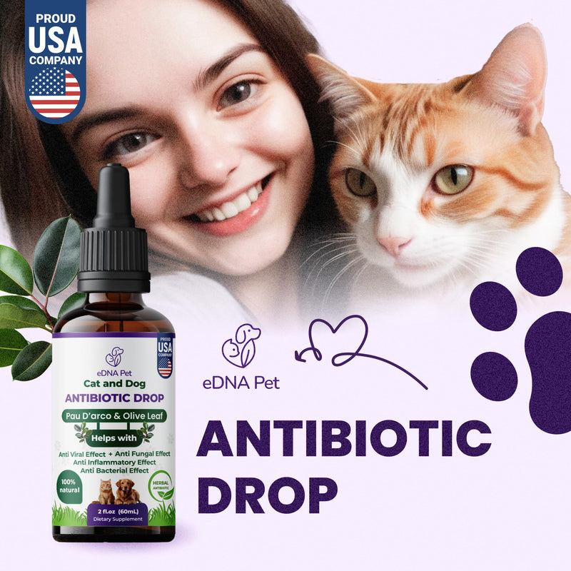 eDNA Pet Herbal Wellness Drops for Cats & Dogs – PAU D’Arco & Olive Leaf Natural Support – Daily Liquid Supplement for Overall Pet Health – 2 fl oz