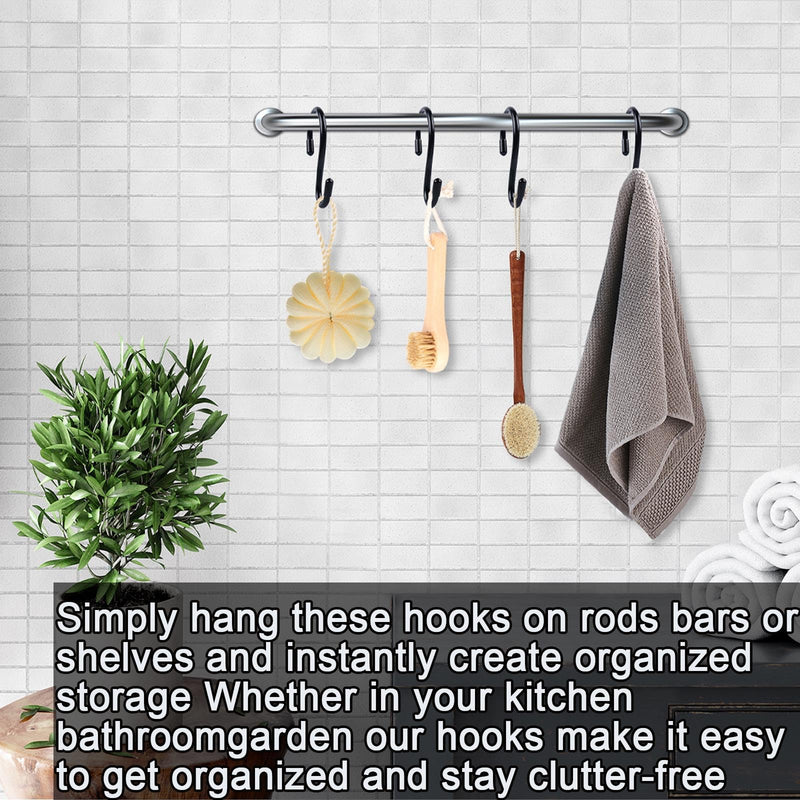 3 Inch S Hooks for Hanging Plants, Vinyl Coated S Hooks Heavy Duty,10 Pack Non Slip Small Rubber Coated Steel Metal Black Closet S Hooks for Hanging Plants, Closet, Garden, Pot Pan Cups Jeans 10 3 Inch