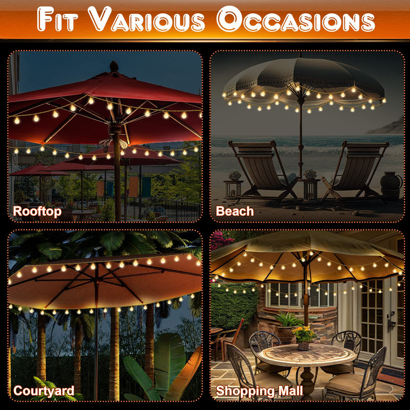 Enhon Patio Umbrella String Lights, Shatterproof Globe LED String Lights with Remote Control, 8 Lighting Modes, Battery/USB Powered, Waterproof Hanging Light Decorate for Patio Warm White