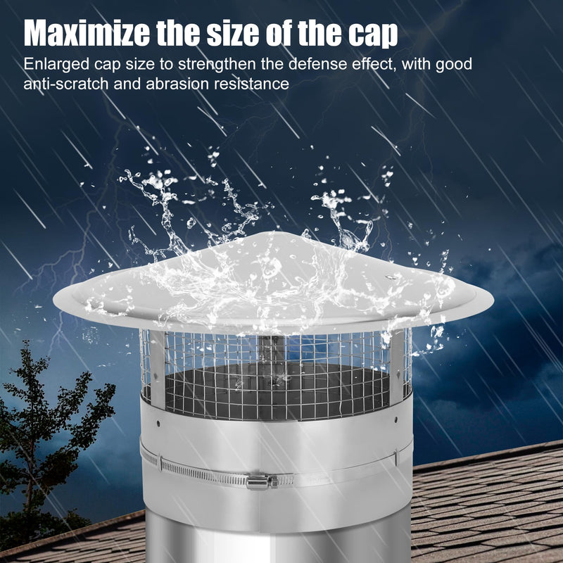 8Inch Chimney Cap,8 Inch Adjustable Stainless Steel Chimney Cap,304 Steel Round Rain Cover with Mesh Screen,Universal Cone Top Roof Cap for Wood/Oil Stove Vent,Weatherproof & Easy Installation,Silver Silver 8 INCH