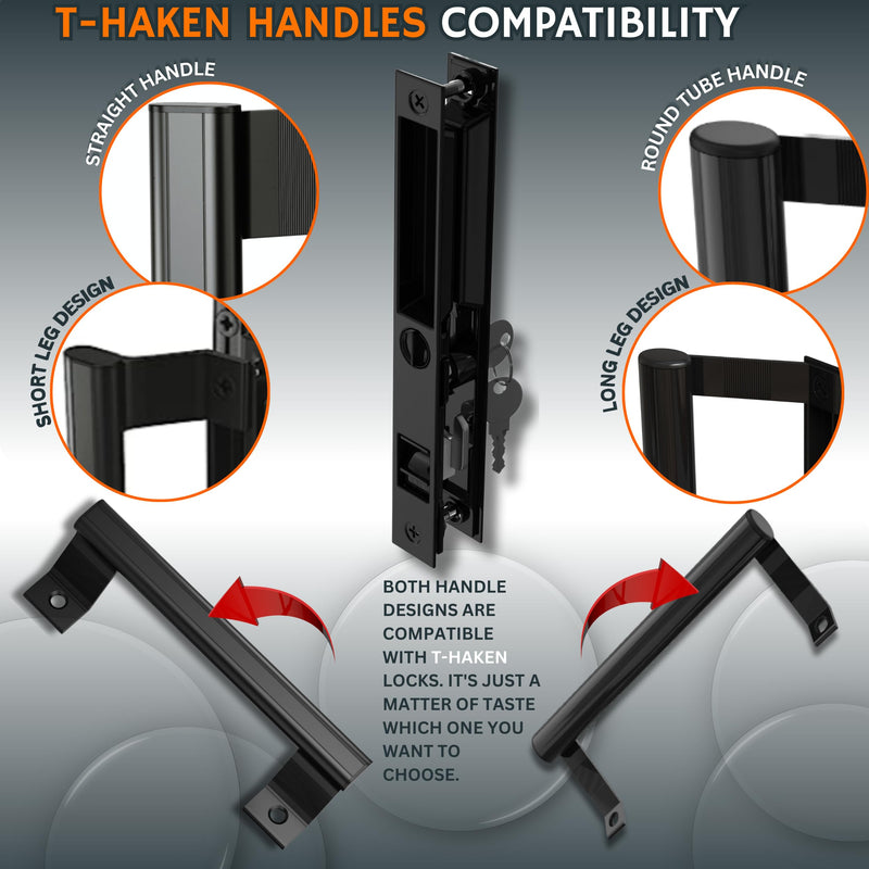 Sliding Glass Door Set, 6-5/8", Black - Patio Door Handle Replacement Thick Used on Both Left and Right-Handed. (Keyed) BLACK LOCK