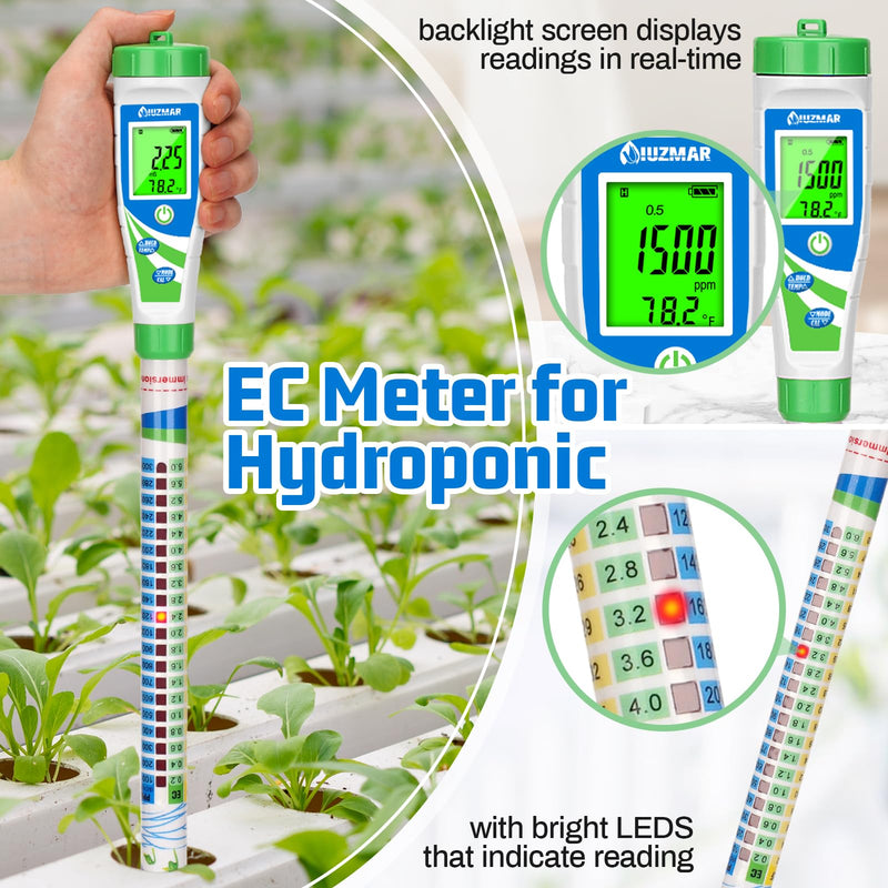 Digital Conductivity Tester (EC, ppm 500, ppm700, CF) PPM and EC Meter Truncheon Nutrient Meter with Light Indicator for Hydroponics Gardening, Hydroponics Growing Tent and Reservoir