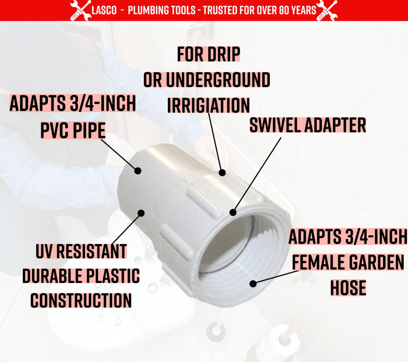 LASCO 15-1623 PVC Hose Adapter with 3/4-Inch Female Hose and 3/4-Inch PVC Pipe Glue Connection, White Female Hose Thread