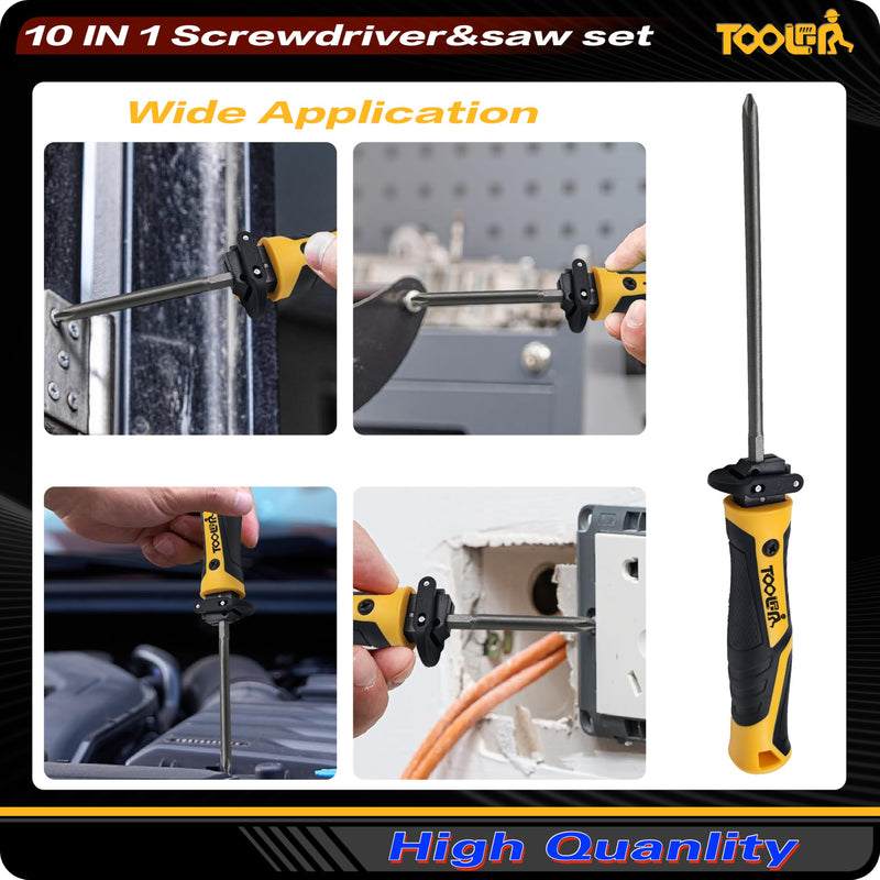 10-in-1 Multi-bit Screwdriver Set (Slotted & Phillips Bits) Quick Change Mechanism Portable Multi-Purpose hand saw For Cutting Wood/Metal/Drywall Suitable for outdoor and daily repair tools