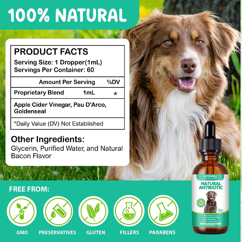 Dogs Antibiotics for Infection Coughs, UTIs, Allergies, Itching - Natural Antibiotics Supplement Drops for Cats to Support Digestion and Urination | Skin & Coat | All Breeds & Ages | 2 Oz