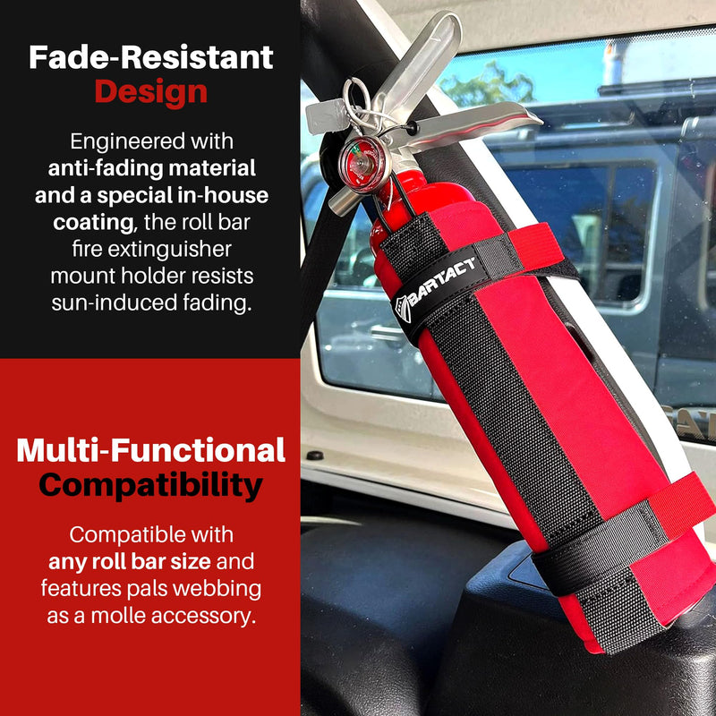 Bartact - 2.5 lb Roll Bar Fire Extinguisher Mount for Vehicle Holder, Adjustable Fire Extinguisher Holder Mount, US Made Universal Vehicle Fire Extinguisher Holder Fits All Roll Bars (Red) Red