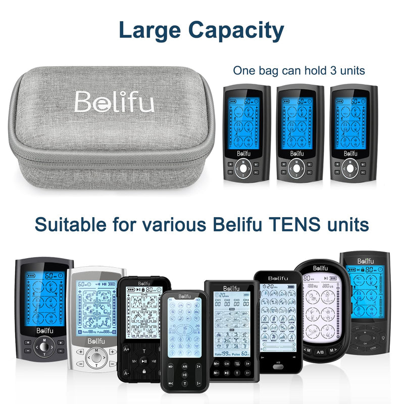 Belifu Storage Bag with Wrapable Pads Holder, Hard Travel Case for Tens Unit, Electrode Pads and Wires Organizer, Portable Zipper Bag with Film and Mesh Bag