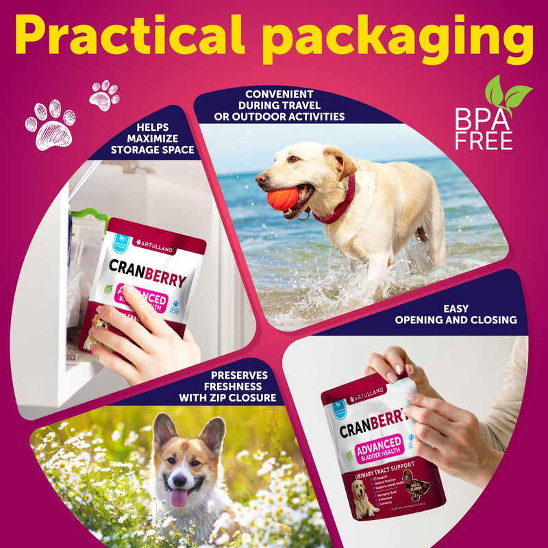 Dog UT Treats - Cranberry Chews for Dogs - Urinary Tract & Bladder Support Supplement with Natural Cranberry Extract - Tasty 70 Soft Bites for Daily Wellness with Fish Oil, Pumpkin, D-Mannose Cranberry Chews - 70 Count