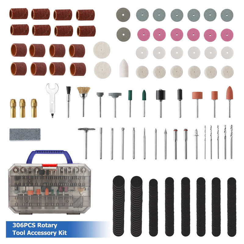 WORKPRO 306PCS Rotary Tool Accessories Kit, Fits Dremel Rotary Tool, 1/8" Shanks DIY Universal Fitment for Easy Cutting, Sanding, Grinding, Carving, Polishing, Drilling and Engraving with Storage Case