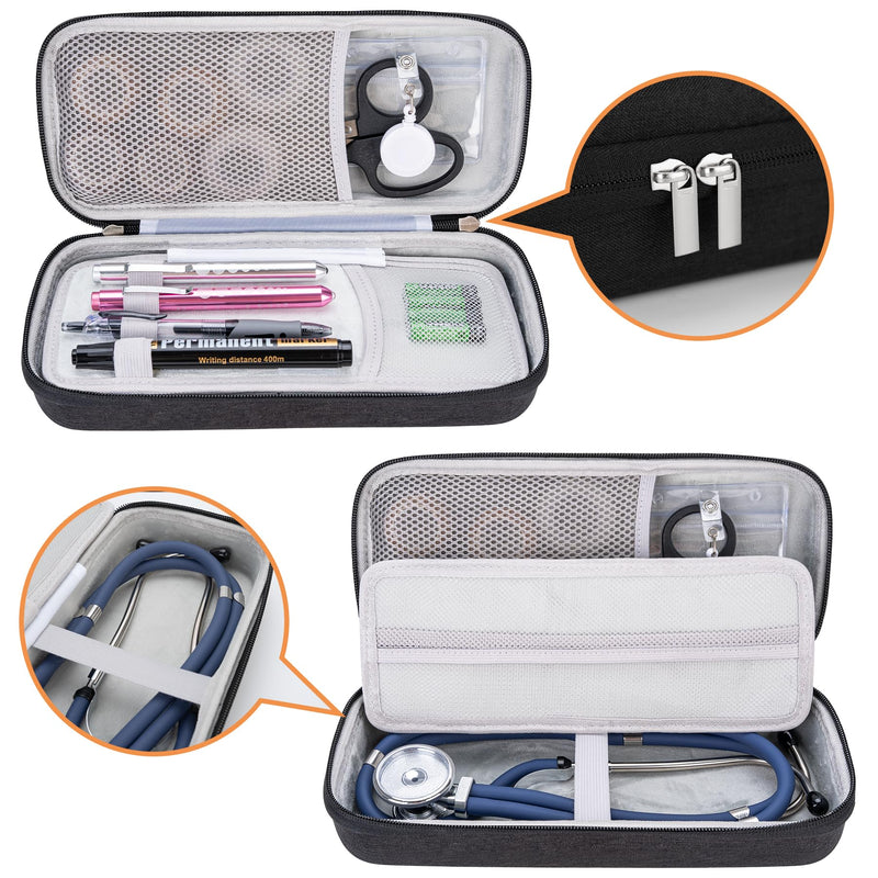 SMYV 17 pcs Stethoscope Case Kit, Nursing School Essentials Include Stethoscope Case, Medical Scissors, Pen Lights, Bandages, Ideal Gifts for Nurse Student Black with Supplies