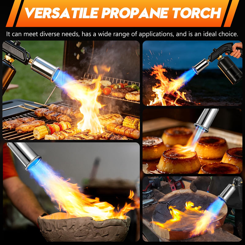 Powerful Propane Torch Gun with Adjustable Flame and Safety Lock, 2370°F High Heat Cooking Blow Torch for Charcoal Starter, BBQ, Sous Vide, Steak Searing and Campfire (Tank Not Included)