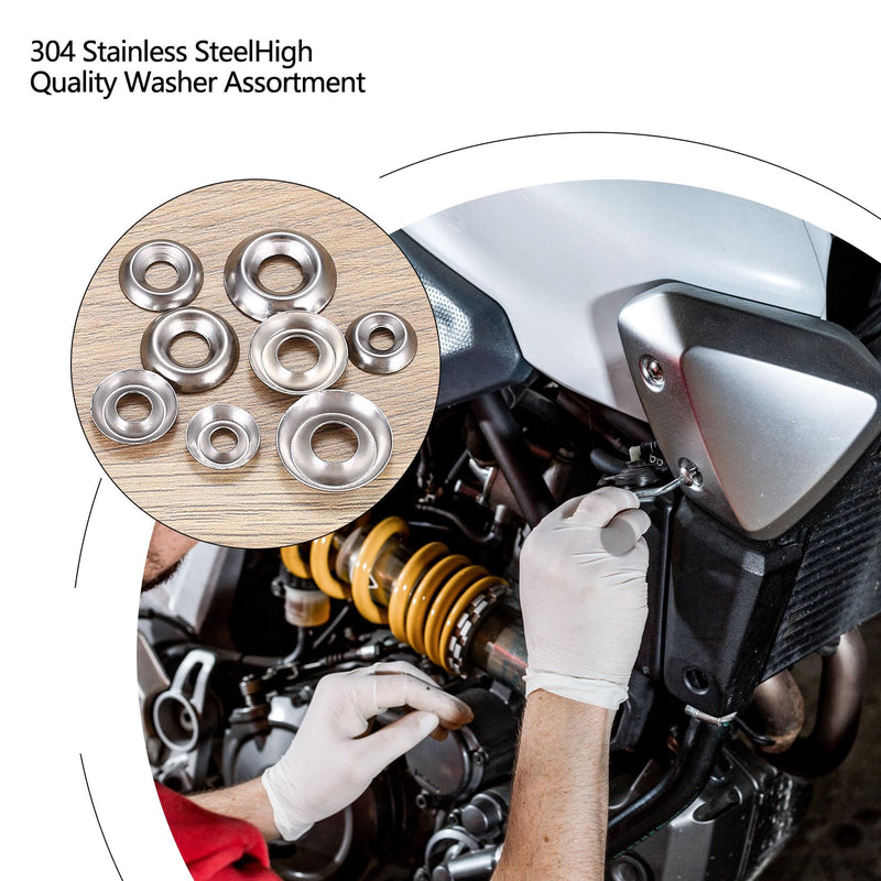 300 Pcs Finish Washers,Finishing Washers, Countersunk Washers, 6#8#10#12 Stainless Steel Cup Countersunk Finish Washers Set, Finishing Cup Countersunk Washer Assortment Kit